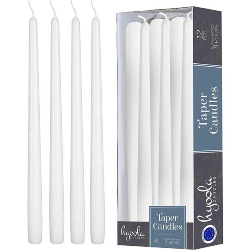 12 Pack Tall Taper Candles - 10 Inch White Dripless, Unscented Dinner Candle